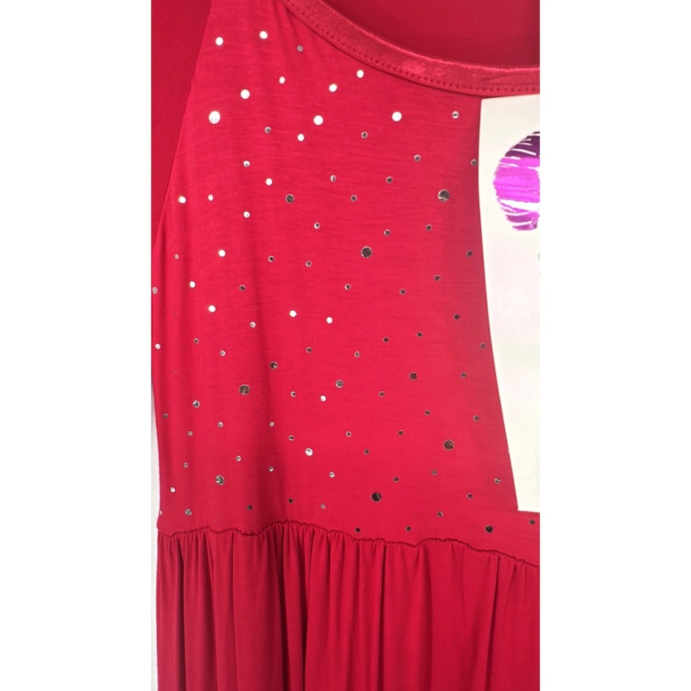 Rhonda Shear Red Dress Silver Accents Scoop Neck Dolman‎ Sleeve - Picture 3 of 4